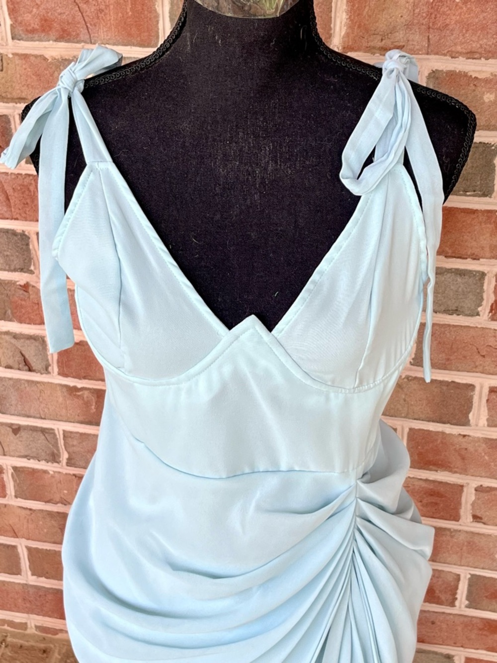 NWT PrettyLittleThing Light Blue Underwire Draped Midi Dress US 10 Wedding Guest - Picture 3 of 17
